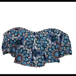 La Vie En Rose - Blue Floral Tropical Bikini Top - Women's size small
